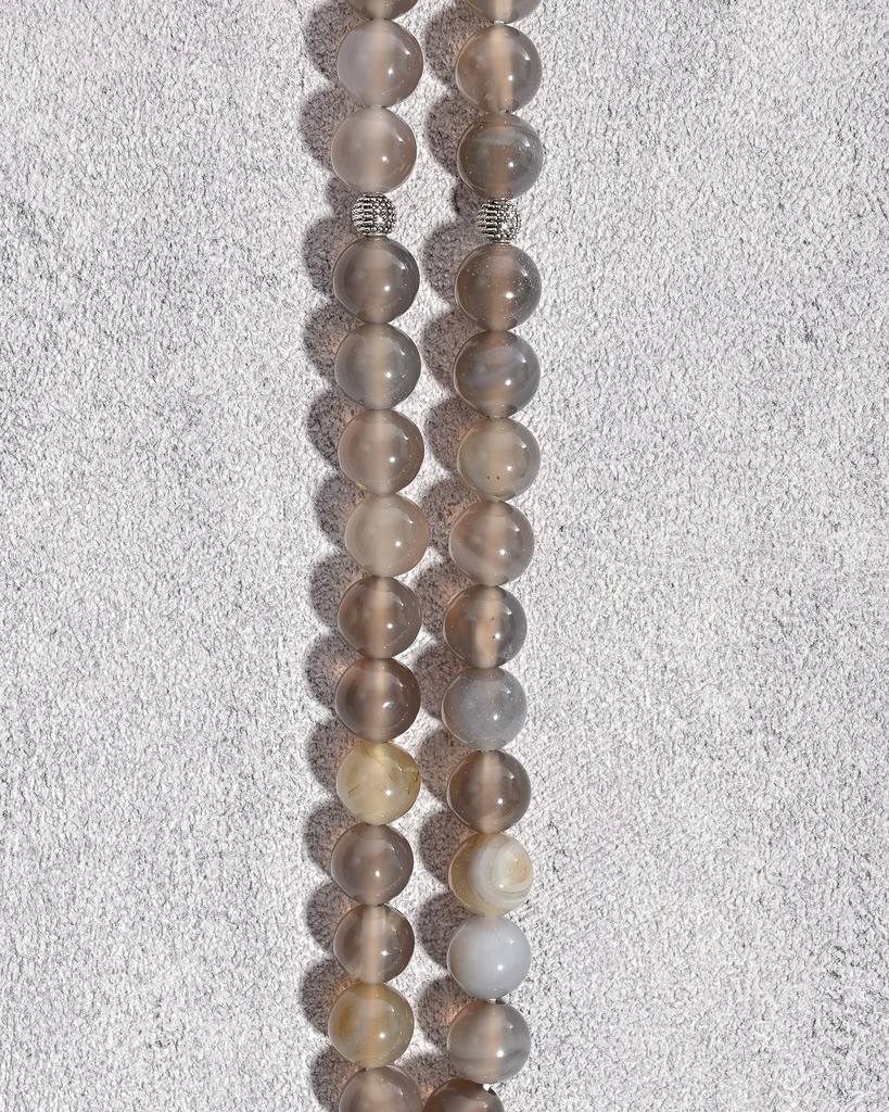 سبحة حجر عقيق طبيعي رمادي ROS8003GY