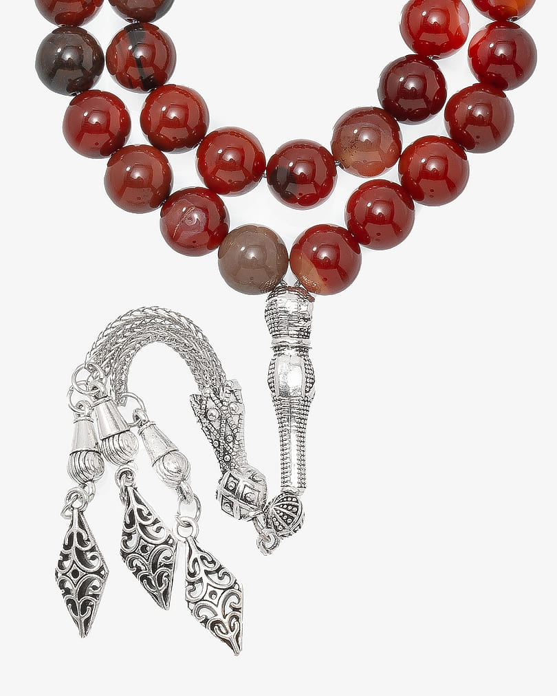 سبحة حجر طبيعي عقيق كبدي