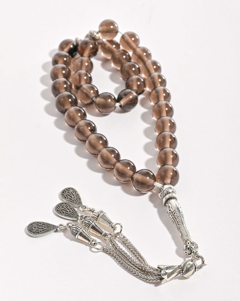 سبحة حجر كوارتز دخاني 33 خرزة