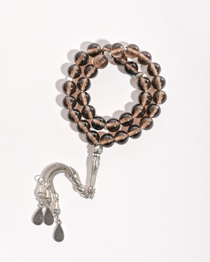 سبحة حجر كوارتز دخاني 33 خرزة ROS899GY