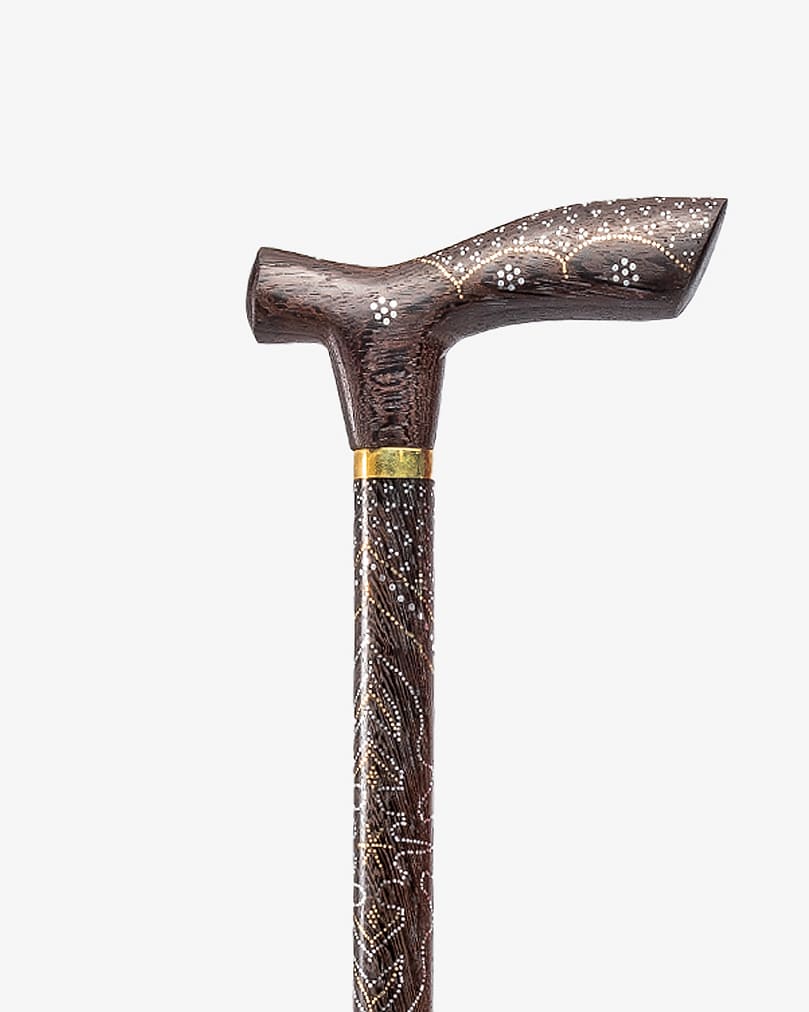 عصا عكاز ابانوس منقوش بنحاس ومعدن