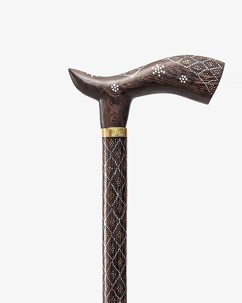 عصا عكاز ابانوس مقبض طولي منقوش