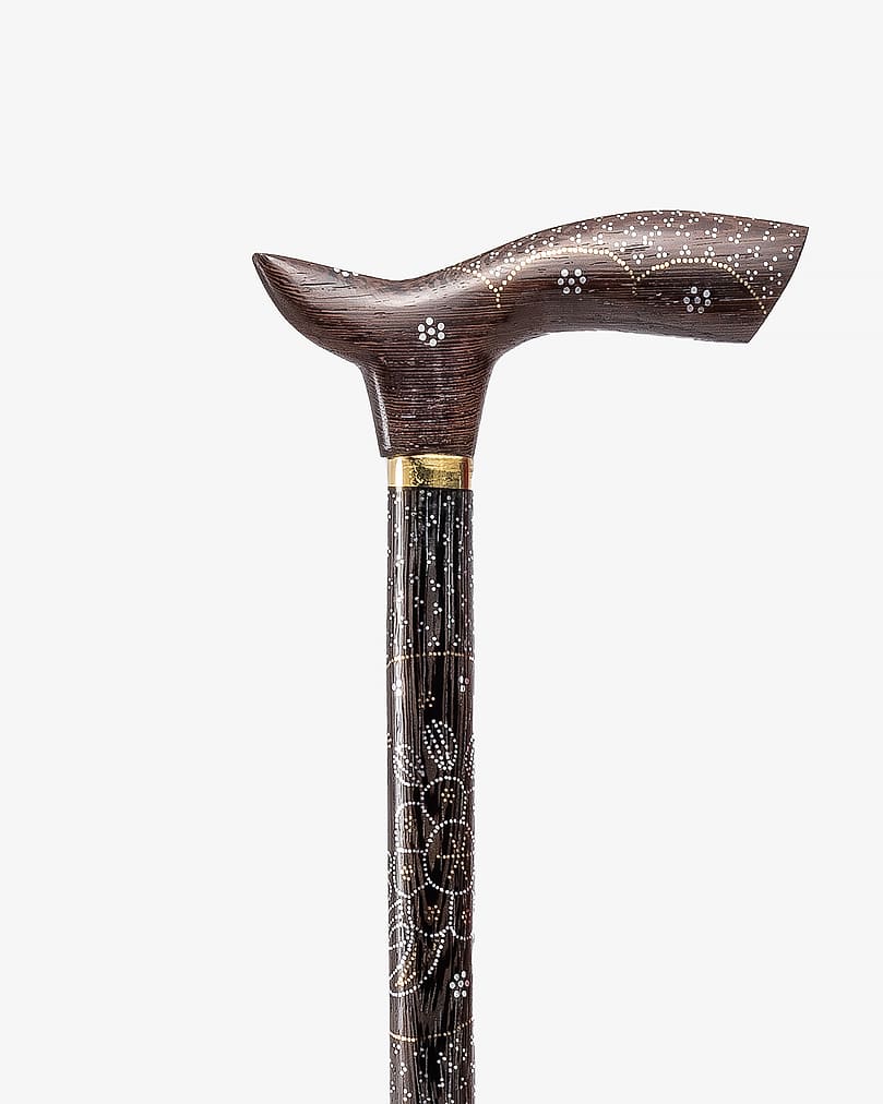 عصا عكاز خشب ابانوس طبيعي منقوش