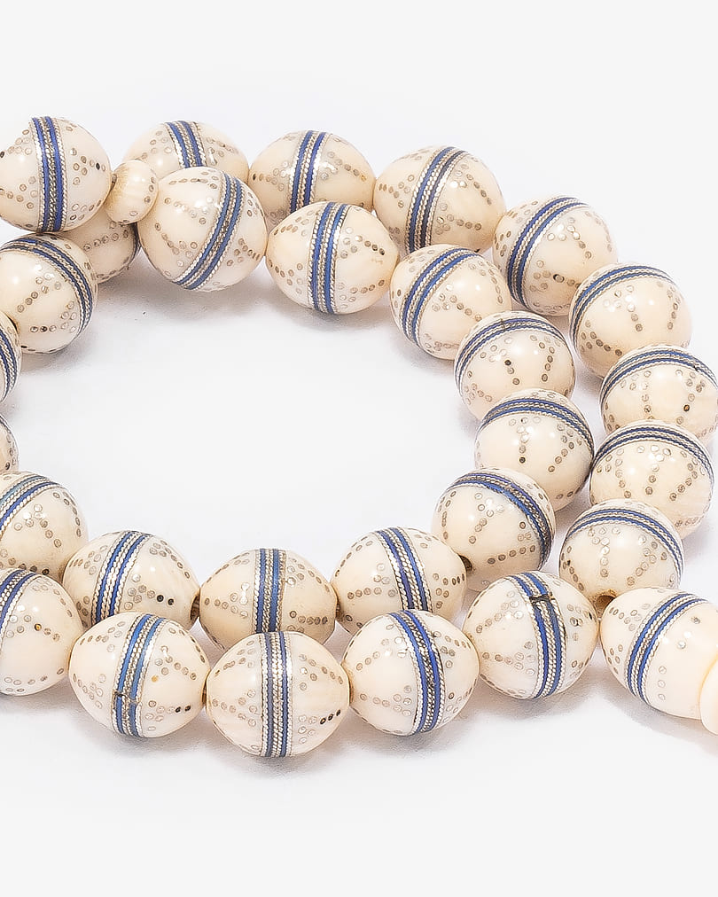 سبحة عاج طبيعي منقوشة بفضة خالصة