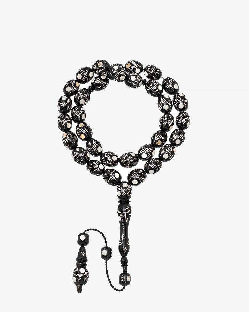 سبحة كوك طبيعي مزين بالفضة وعاج