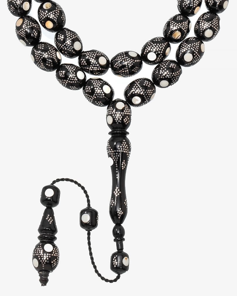 سبحة كوك طبيعي مزين بالفضة وعاج