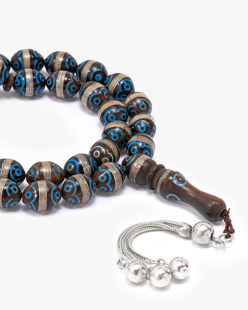 سبحة انيقة كوك طبيعي منقوش بالفضة