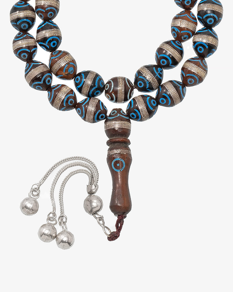 سبحة انيقة كوك طبيعي منقوش بالفضة