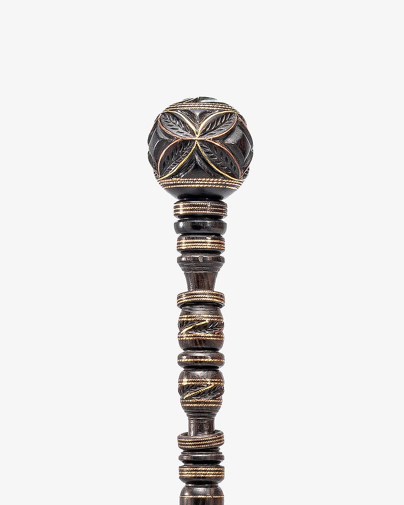 عصا عكاز بنقش بارز خشب ايبانوس طبيعي