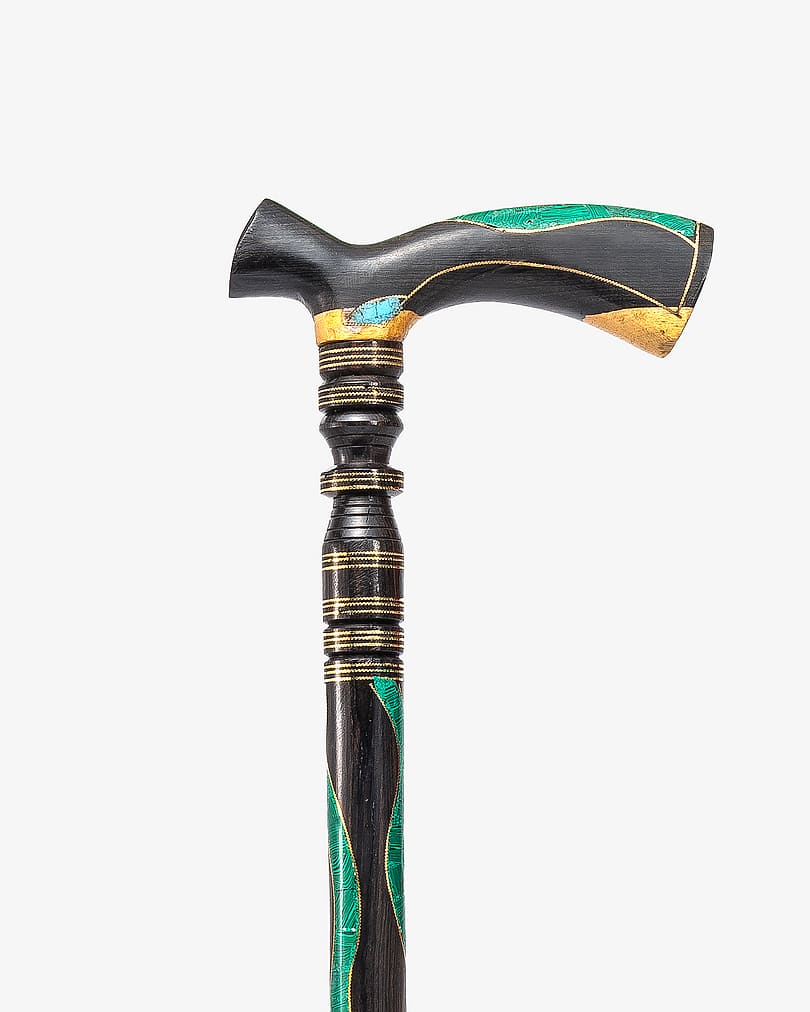 عصا عكاز ايبانوس مرصع شبيه الملاكيت والفيروز