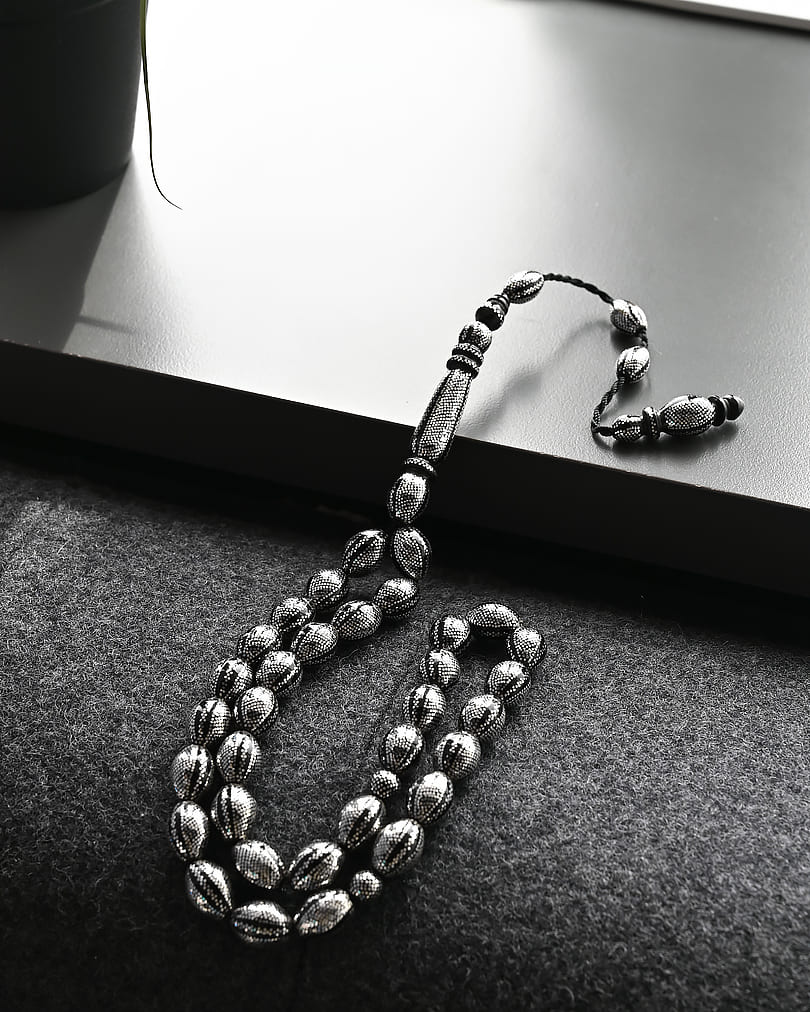 Yussor wood silver rosary ROS5199BK