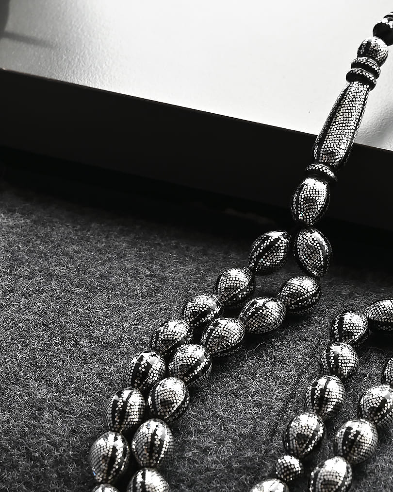 Yussor wood silver rosary ROS5199BK