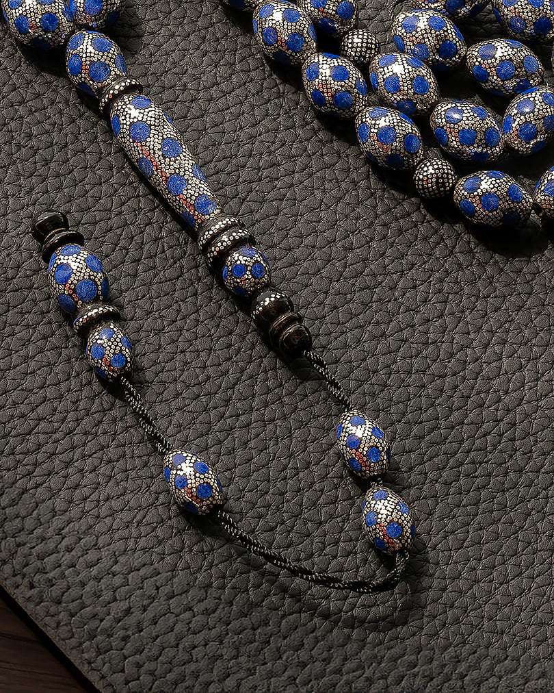 سبحة يسر فاخرة بفضة خالصة ولازورد طبيعي