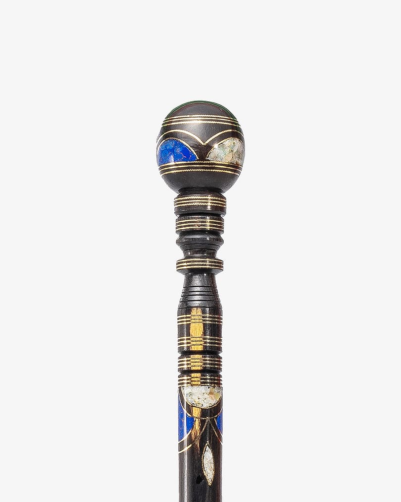 Ibanus crutch stick decorated with lapis lazuli and natural shell