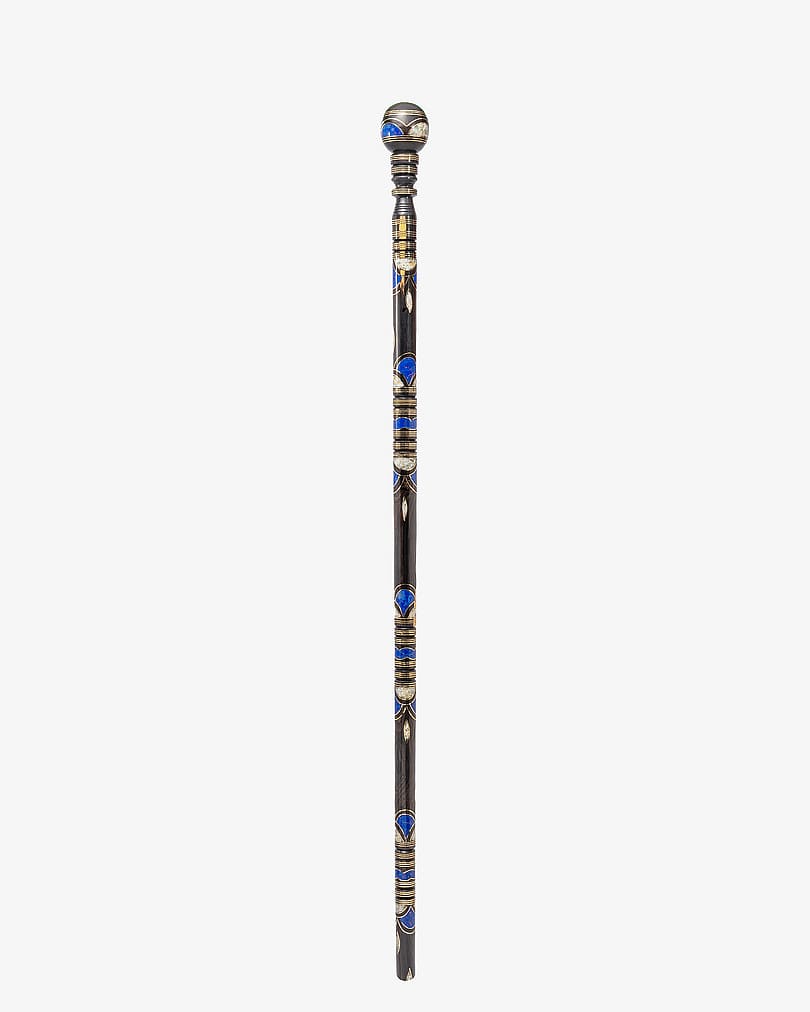 Ibanus crutch stick decorated with lapis lazuli and natural shell