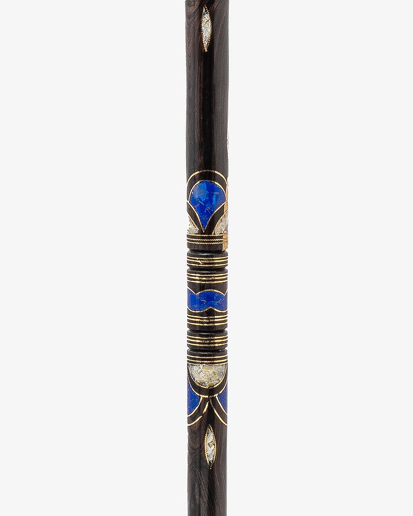 Ibanus crutch stick decorated with lapis lazuli and natural shell