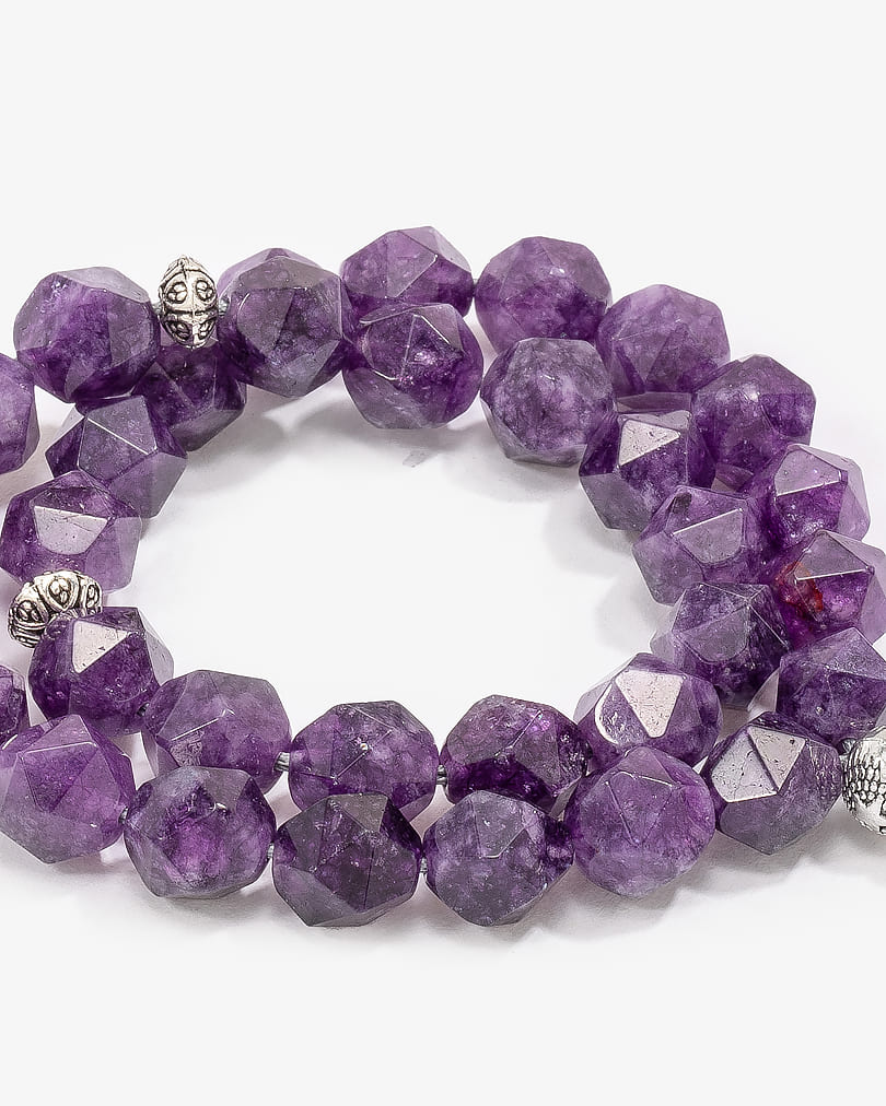 سبحة فضة حجر جمشت بقصة الاماس اورجواني