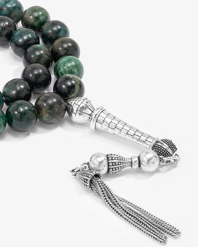 سبحة فضة حجر زبرجد اخضر طبيعي