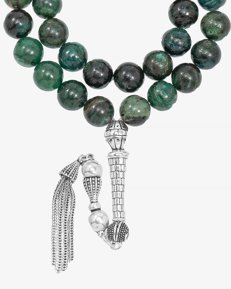 سبحة فضة حجر زبرجد اخضر طبيعي