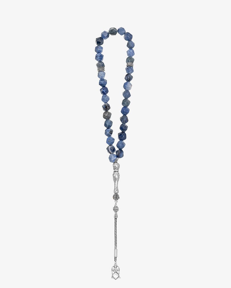 سبحة فضة حجر سوداليت طبيعي بقصة الاماس