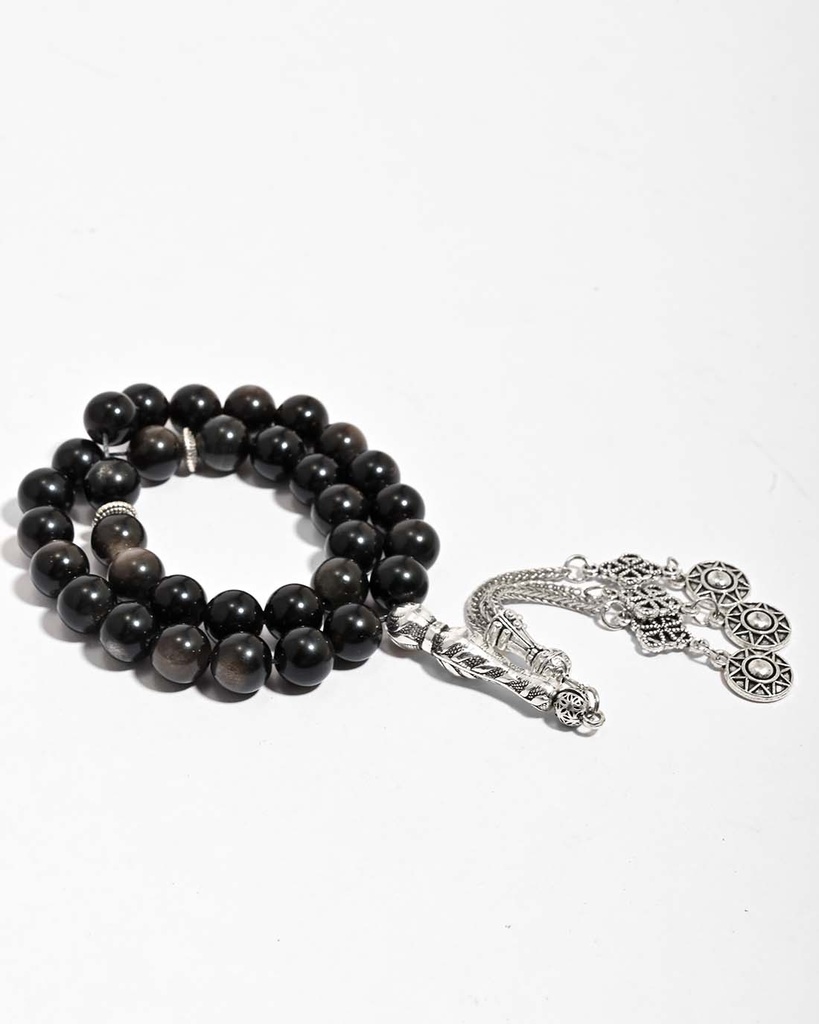 سبحة حجر طبيعي زجاج بركاني فاخر ROS8067GY