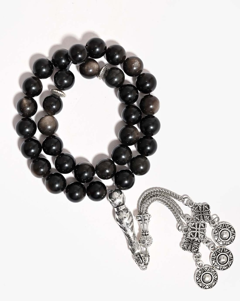 سبحة حجر طبيعي زجاج بركاني فاخر