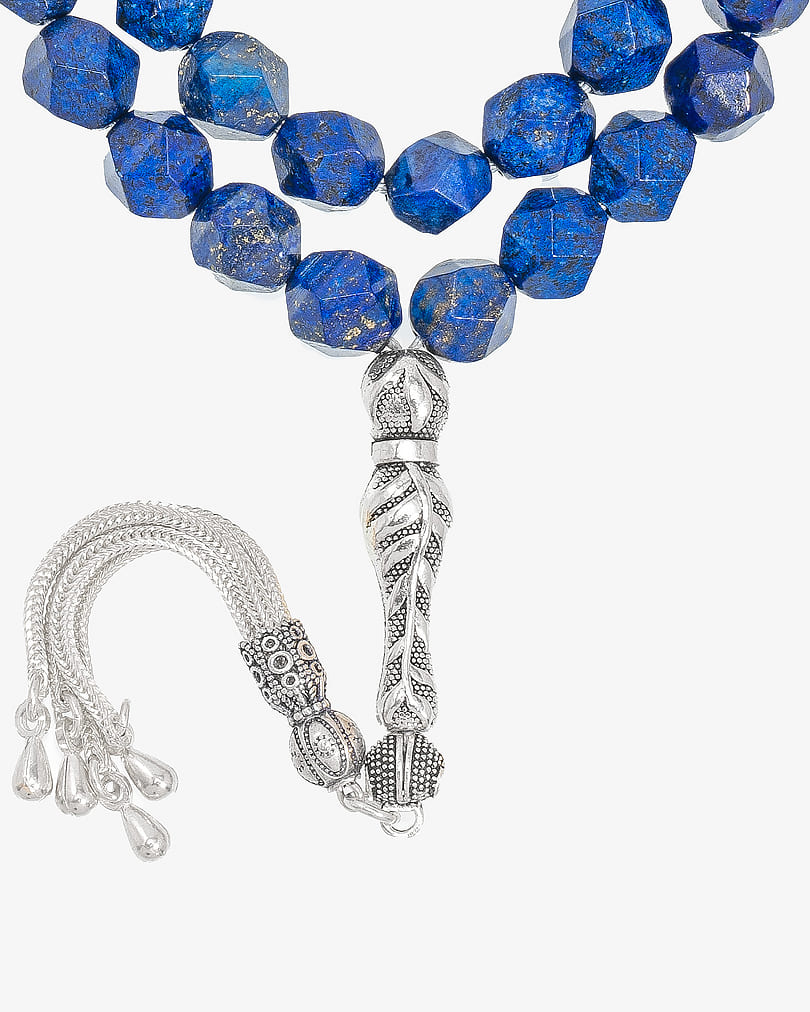 سبحة فضة بقصة الاماس لازورد طبيعي