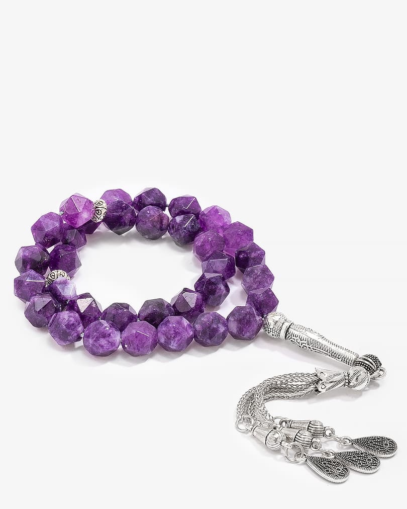 Amethyst stone rosary with a diamond story purple