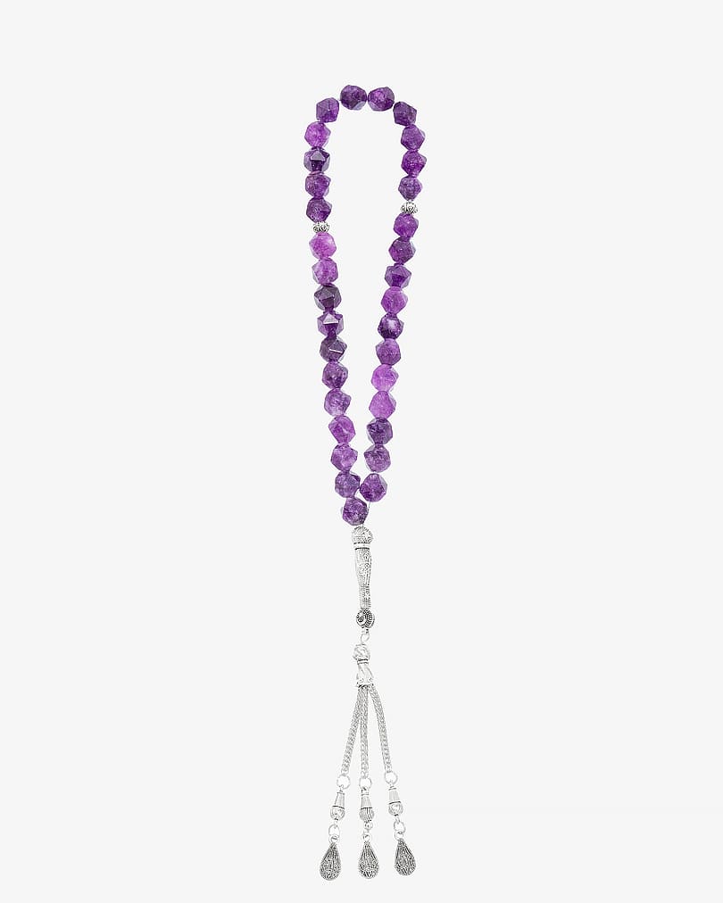 Amethyst stone rosary with a diamond story purple