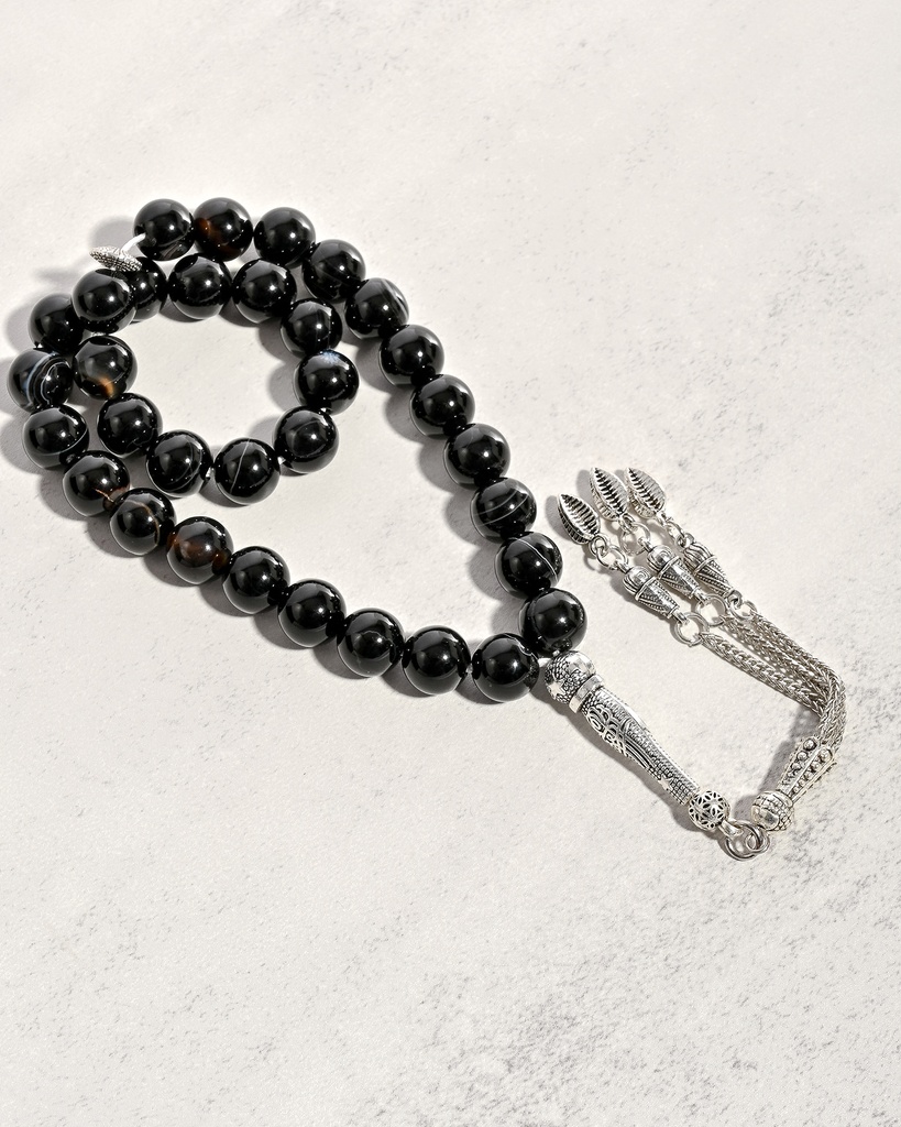 سبحة حجر عقيق طبيعي بعروق ROS8029BK