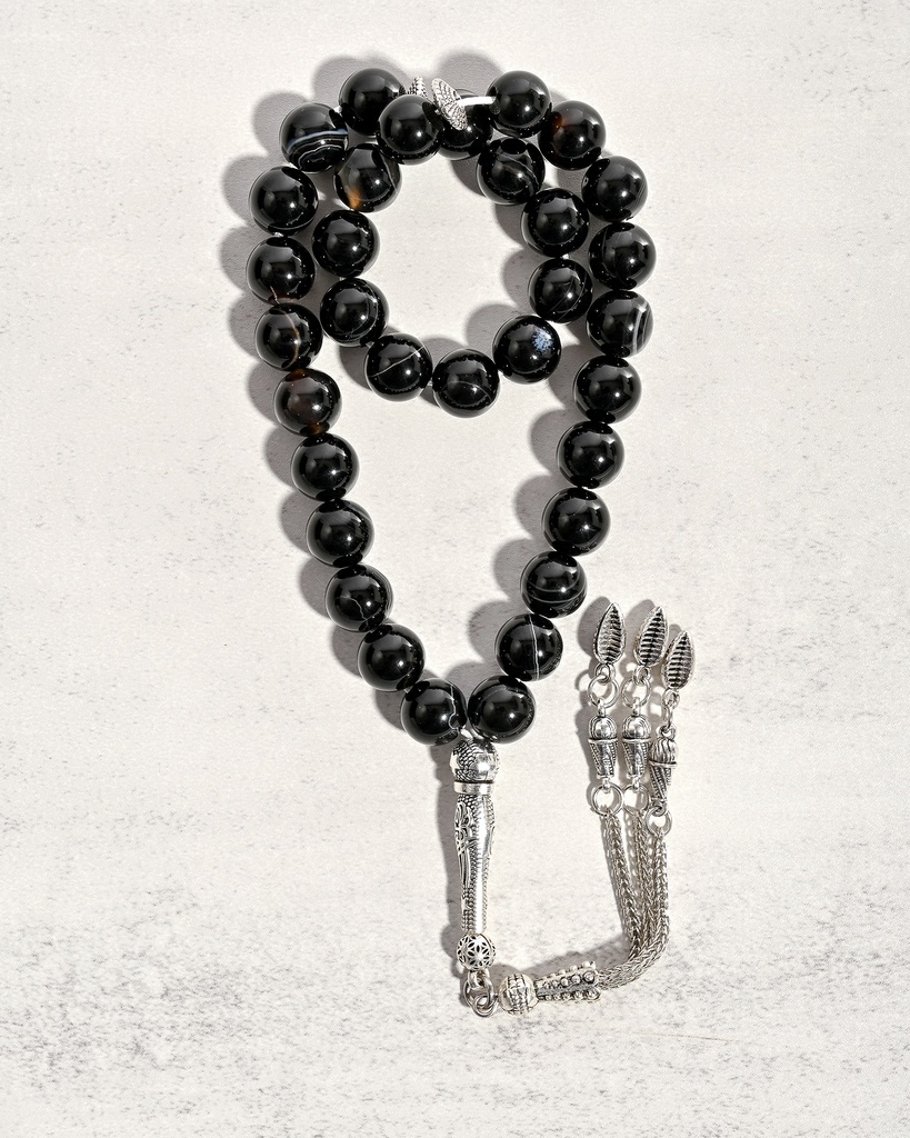 سبحة حجر عقيق طبيعي بعروق ROS8029BK