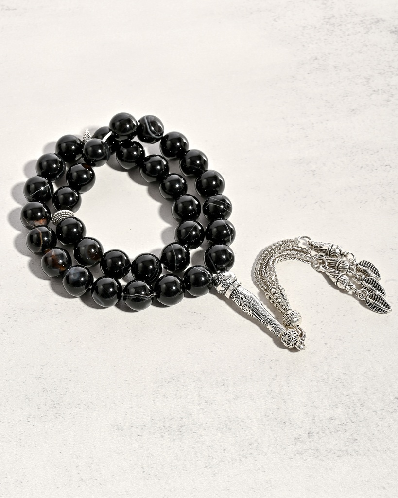 سبحة حجر عقيق طبيعي بعروق ROS8029BK