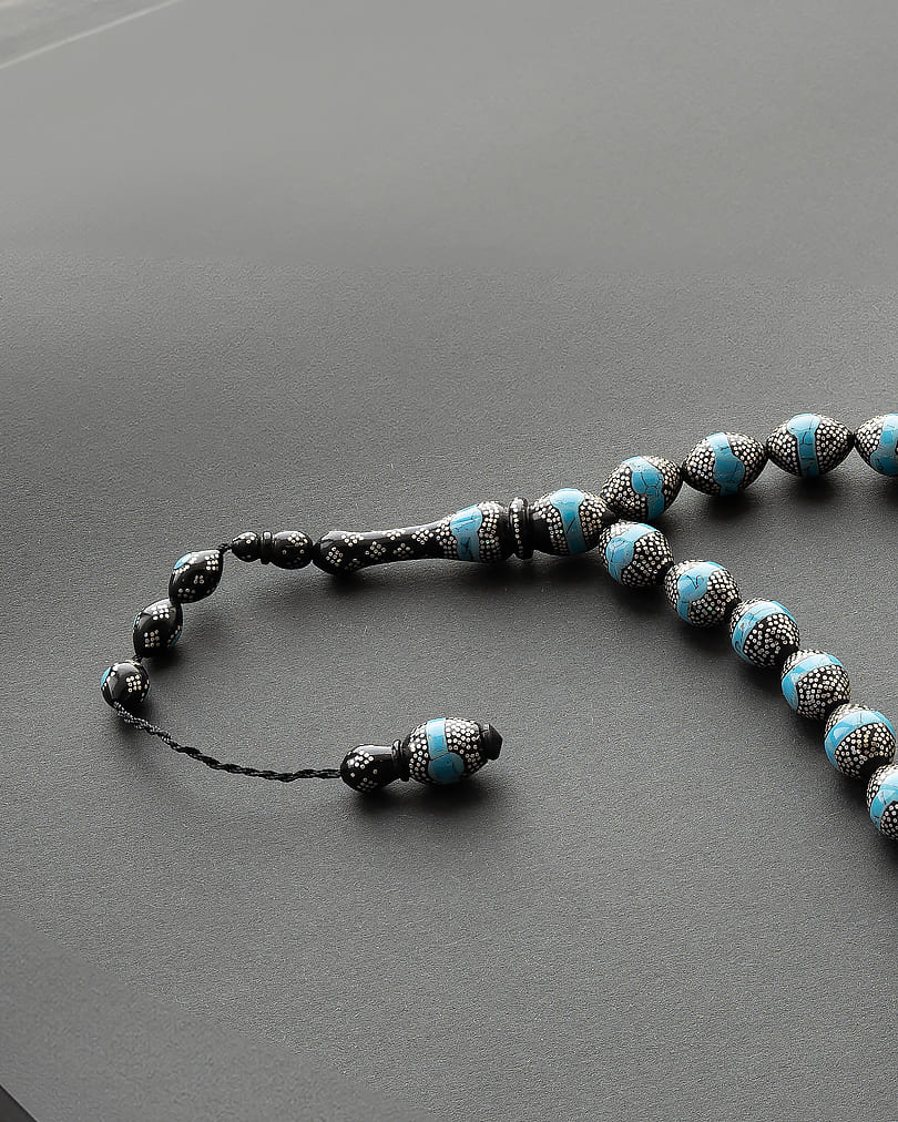 Cook wood & Turquoise silver rosary ROS5242LL