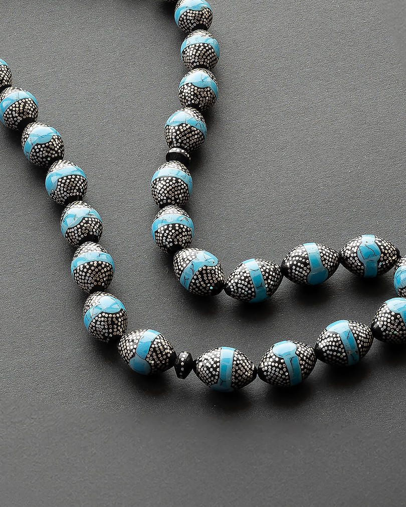 Cook wood & Turquoise silver rosary ROS5242LL
