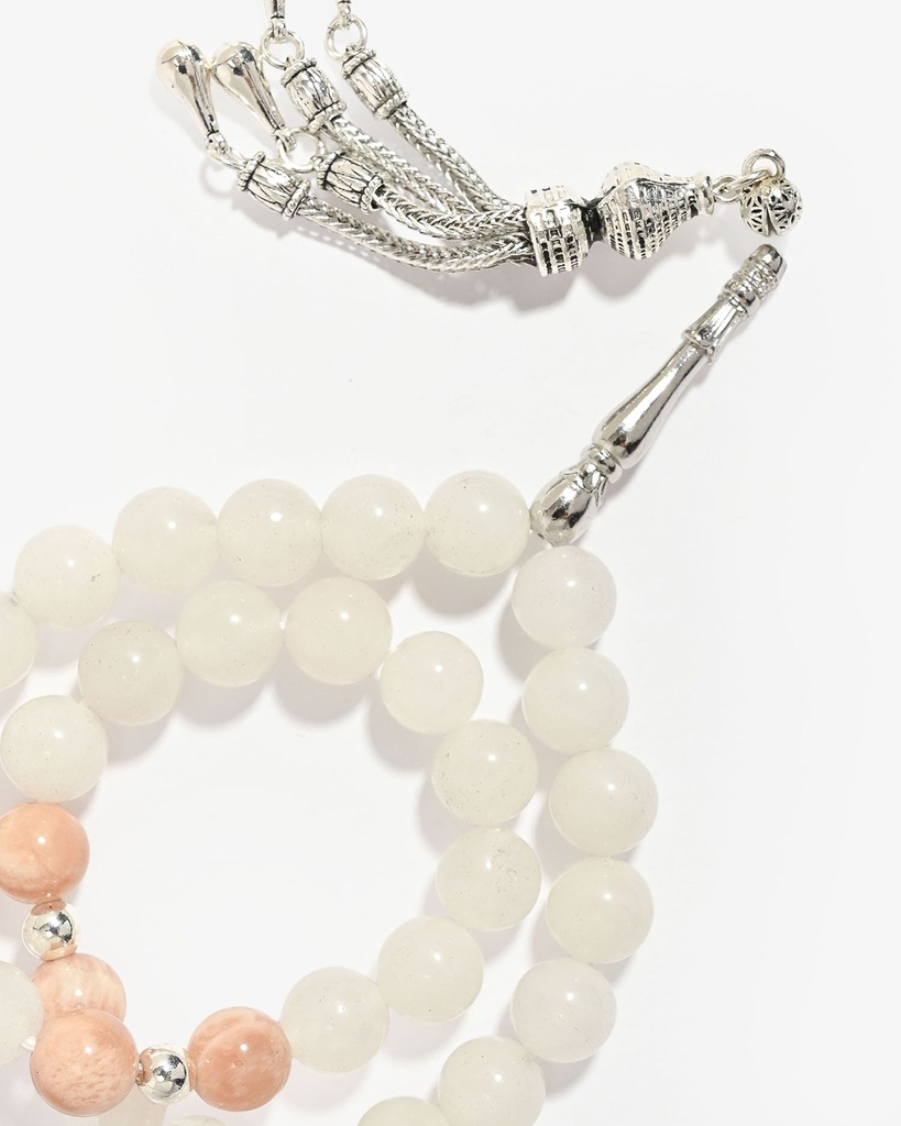 Rosary white jade & rose jade ROS3089WH