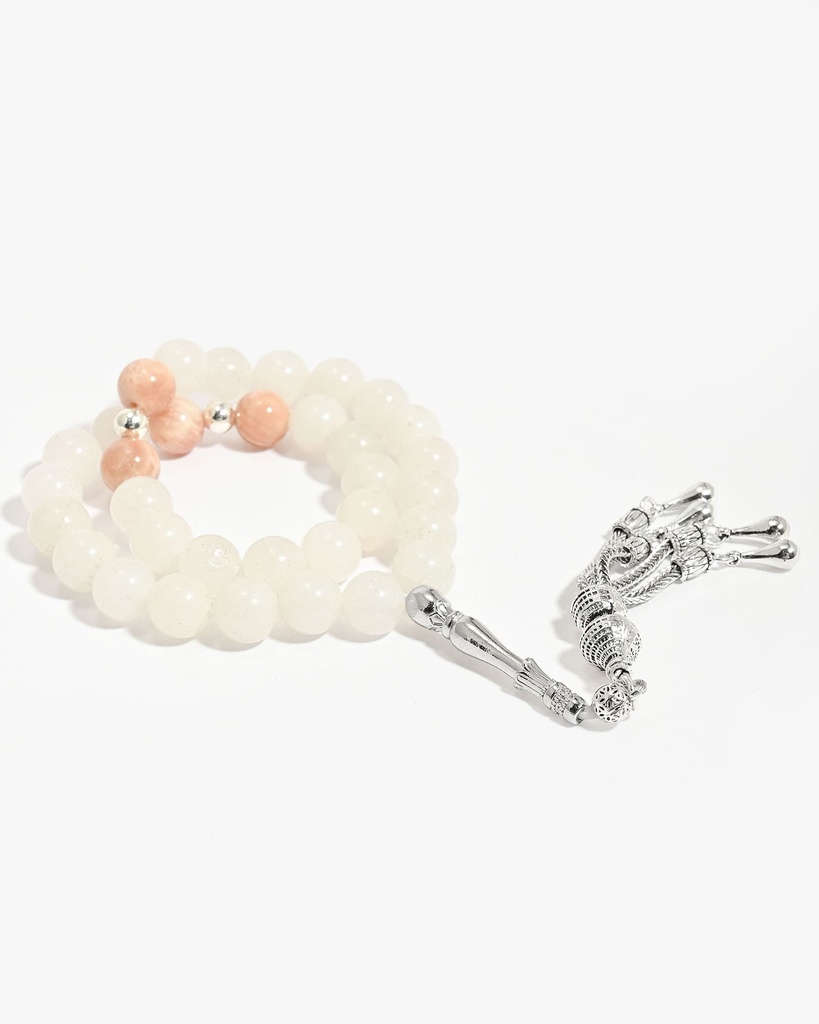 Rosary white jade & rose jade ROS3089WH