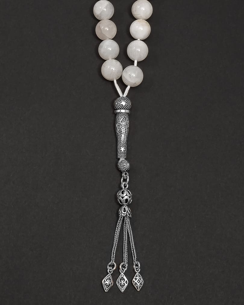 سبحة حجر جاد ابيض  وروز