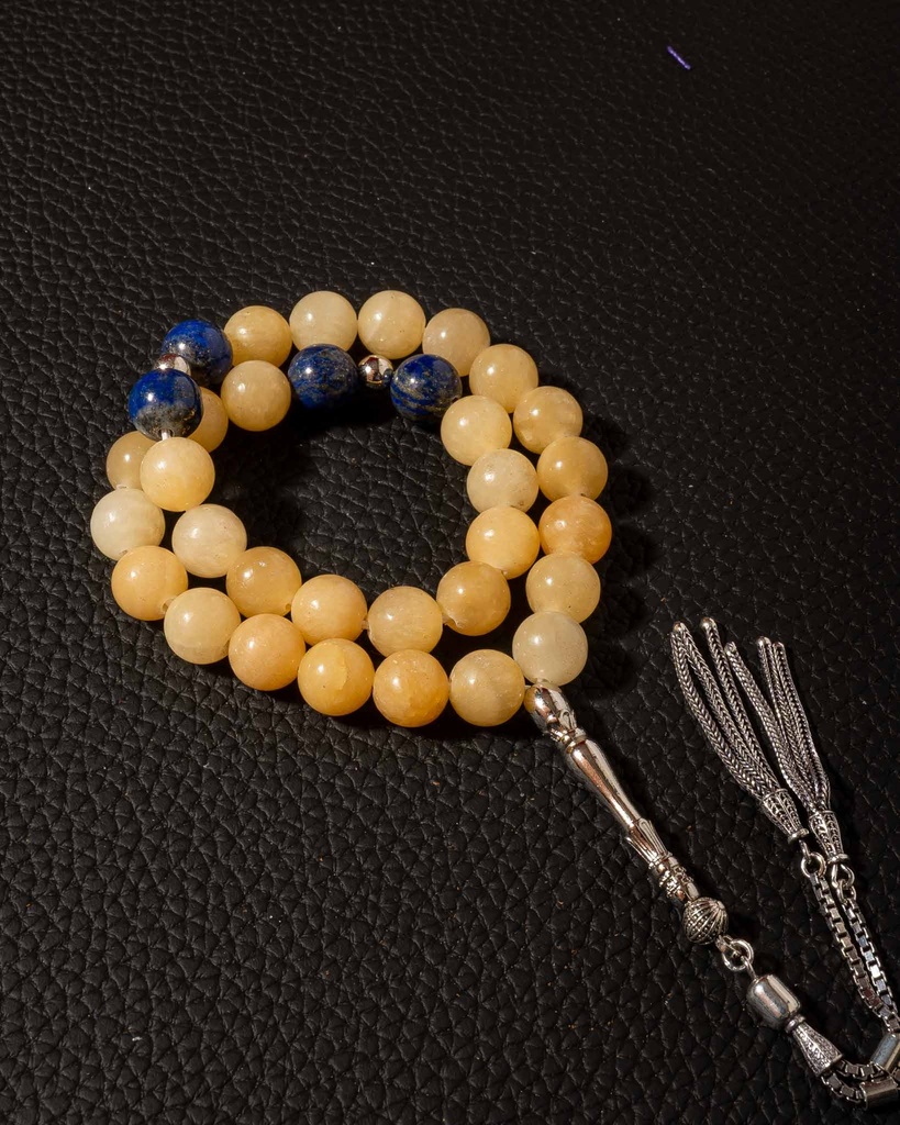 سبحة فضة حجر افينتورين ولازورد