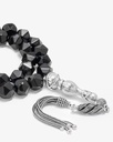 سبحة فضة حجر عقيق اسود لامع بقصة الاماس