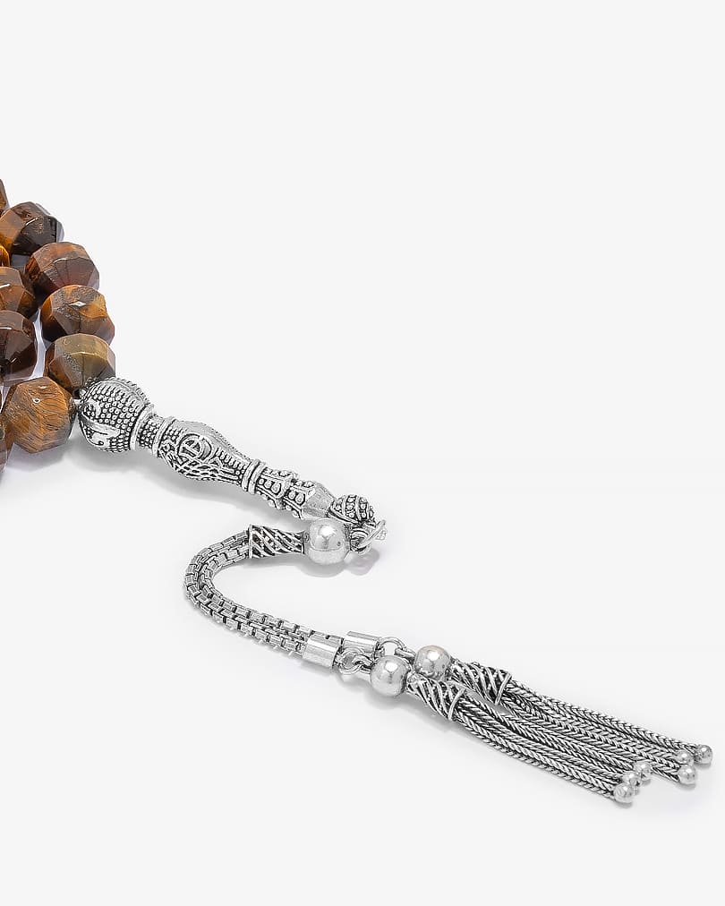 سبحة فضة حجر عين النمر طبيعي