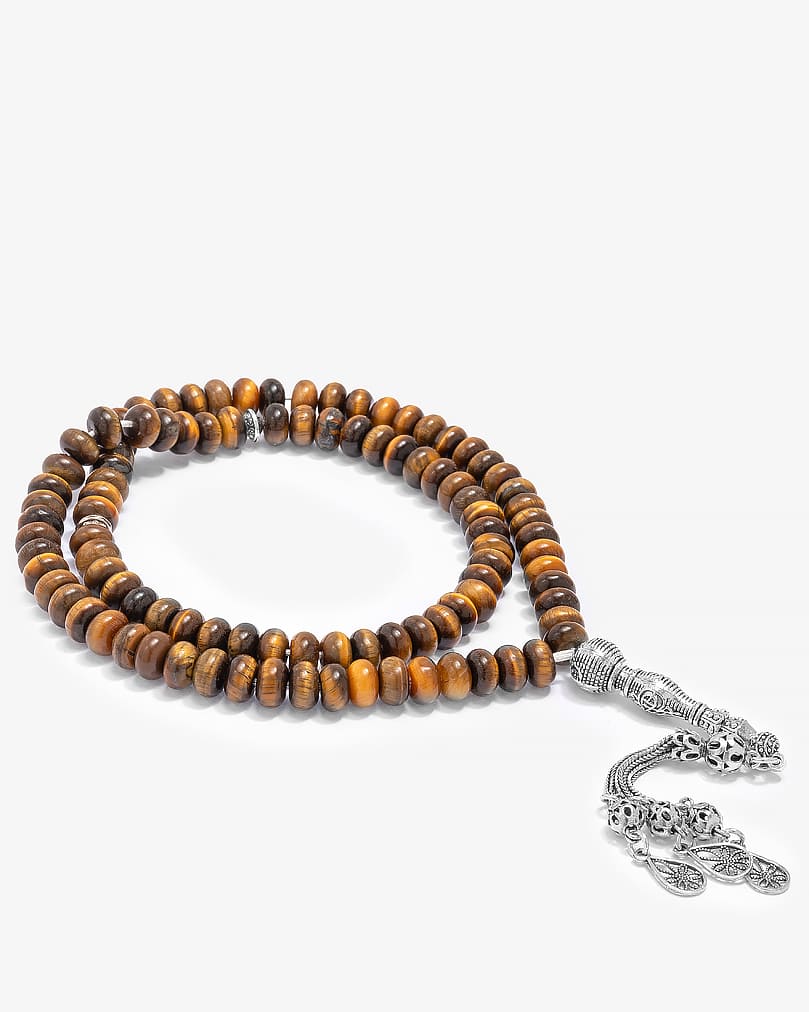 Silver Rosary Tiger's Eye Stone 99 Beads 