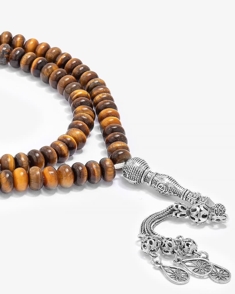 Silver Rosary Tiger's Eye Stone 99 Beads 