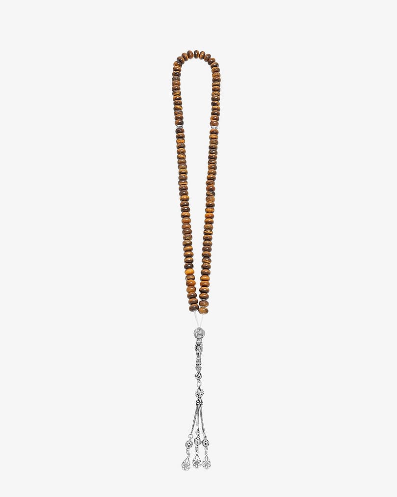 Silver Rosary Tiger's Eye Stone 99 Beads 