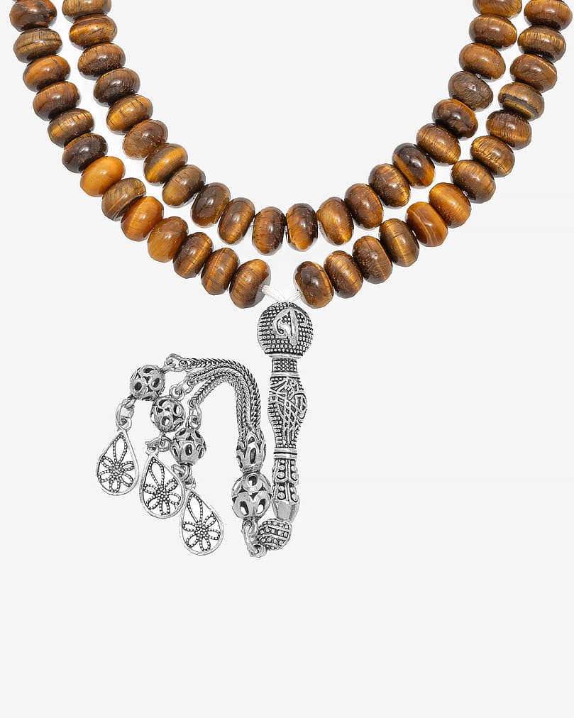 سبحة فضة حجر عين النمر 99 خرزة