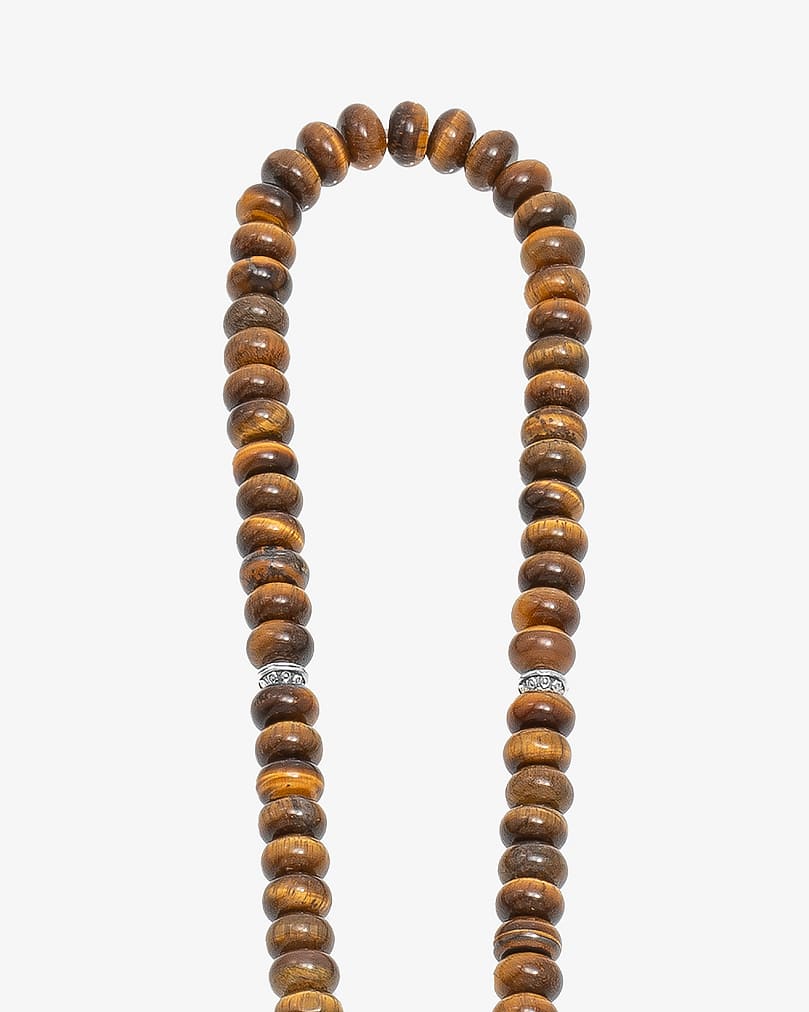 Silver Rosary Tiger's Eye Stone 99 Beads 