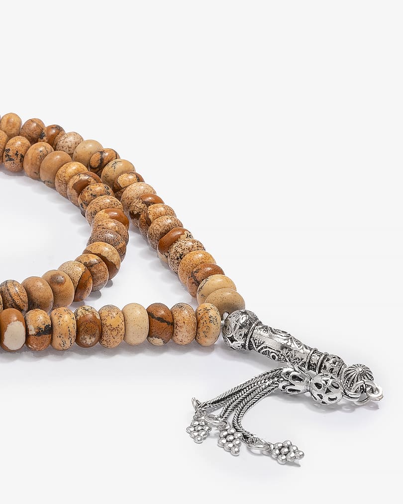 سبحة فضة حجر يشب جملي 99 خرزة