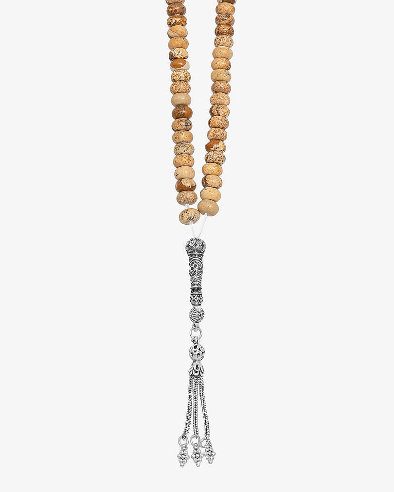 سبحة فضة حجر يشب جملي 99 خرزة