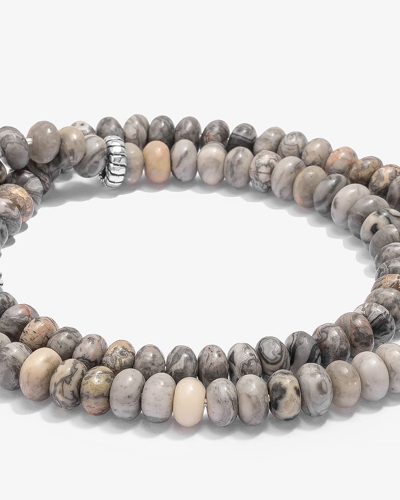 سبحة فضة حجر يشب رمادي 99 خرزة