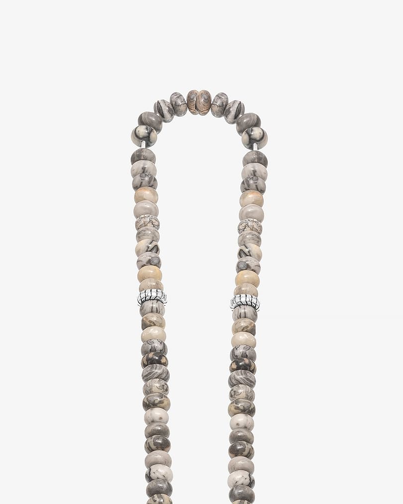 سبحة فضة حجر يشب رمادي 99 خرزة