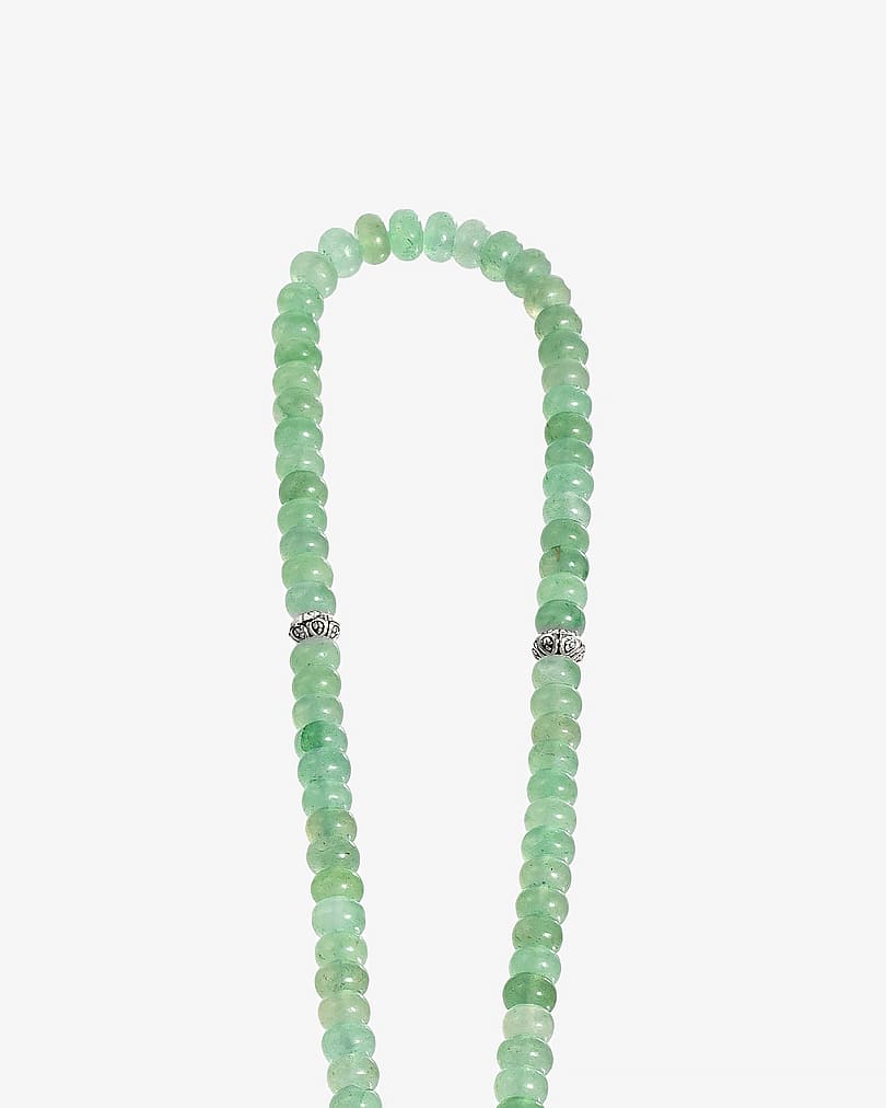 سبحة فضة حجر افينتورين تفاحي 99 خرزة